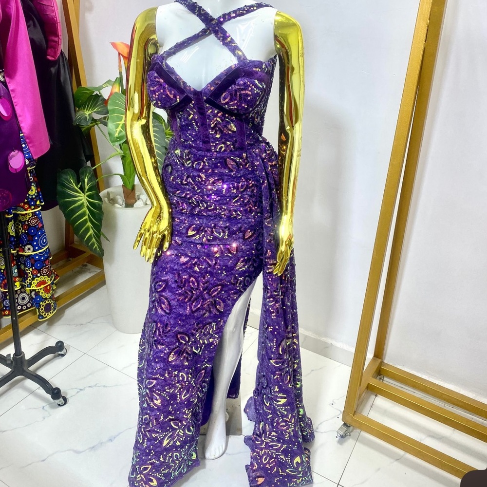 aso ebi dress purple Nigerian dress